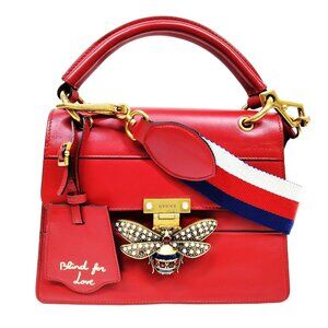 Authentic Gucci Queen Margaret Bamboo Red Leather Hand Bag mn674-020625